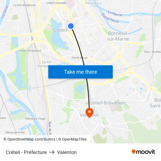 Créteil - Préfecture to Valenton map