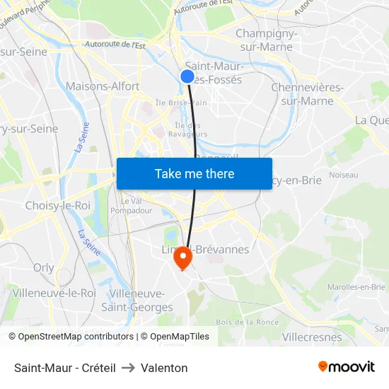 Saint-Maur - Créteil to Valenton map