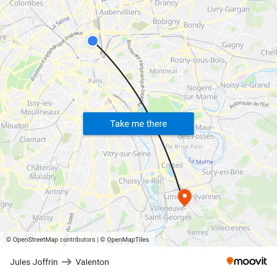 Jules Joffrin to Valenton map
