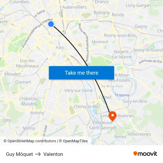 Guy Môquet to Valenton map