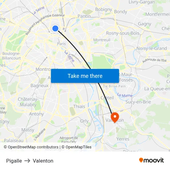 Pigalle to Valenton map