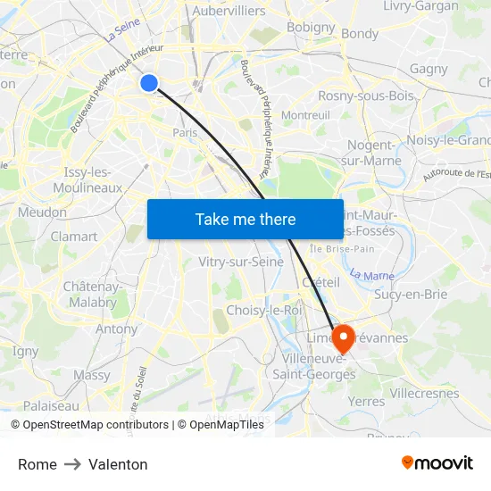 Rome to Valenton map