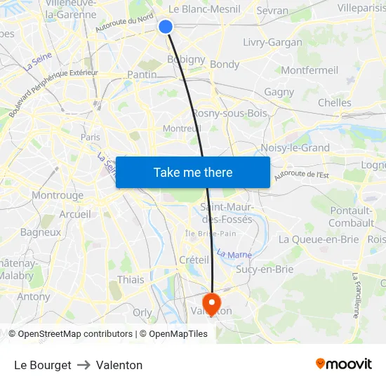 Le Bourget to Valenton map
