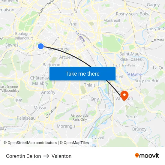 Corentin Celton to Valenton map