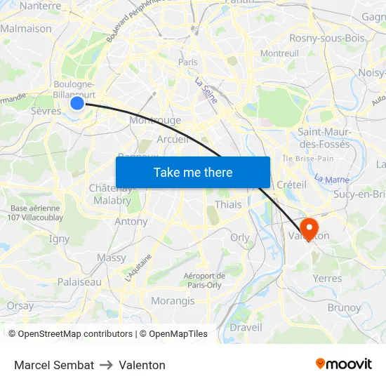 Marcel Sembat to Valenton map