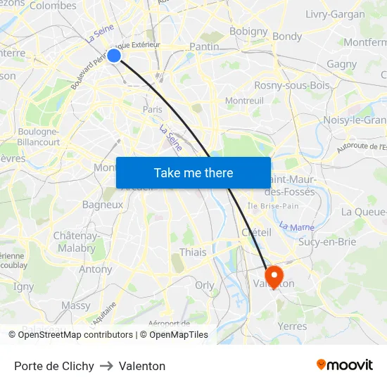 Porte de Clichy to Valenton map