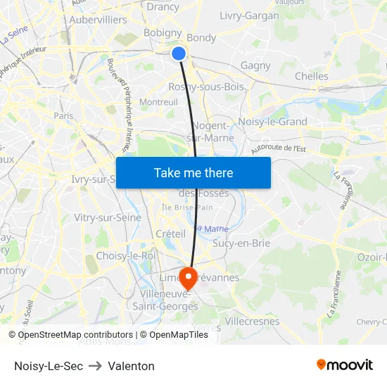 Noisy-Le-Sec to Valenton map