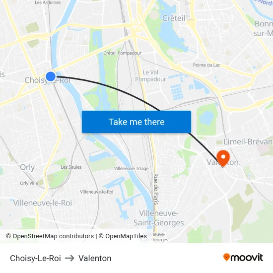 Choisy-Le-Roi to Valenton map