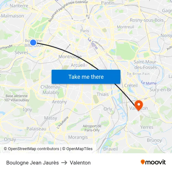 Boulogne Jean Jaurès to Valenton map