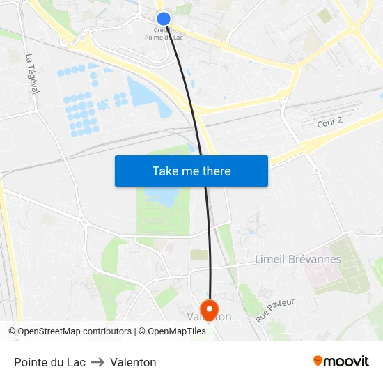 Pointe du Lac to Valenton map