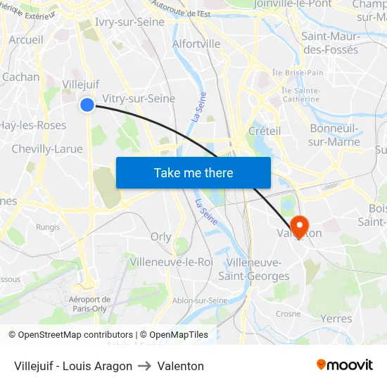Villejuif - Louis Aragon to Valenton map