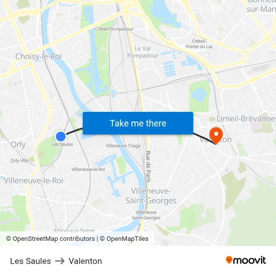Les Saules to Valenton map
