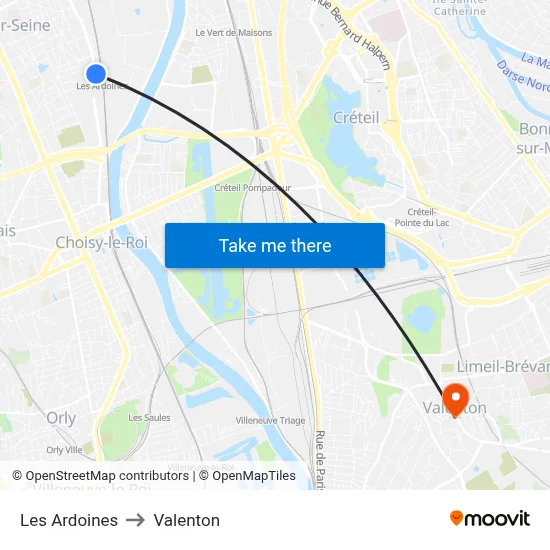 Les Ardoines to Valenton map