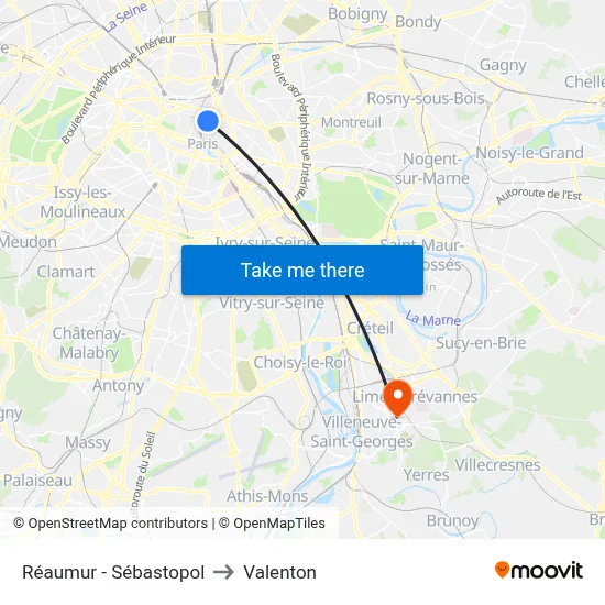 Réaumur - Sébastopol to Valenton map