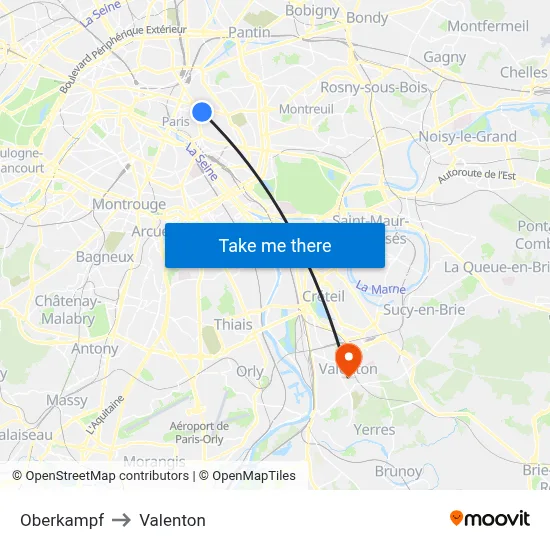 Oberkampf to Valenton map