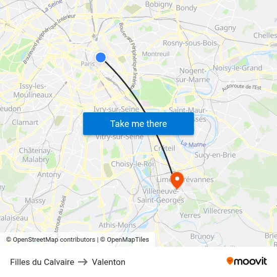 Filles du Calvaire to Valenton map