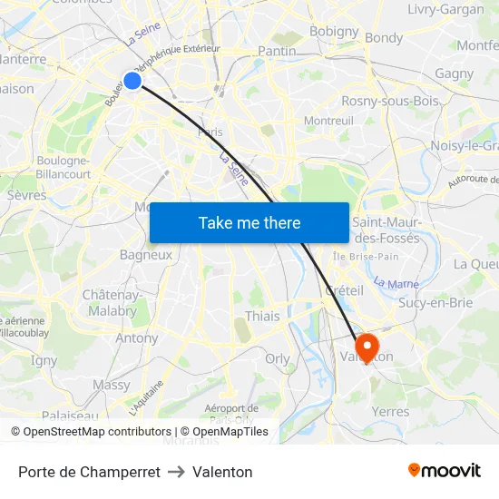 Porte de Champerret to Valenton map