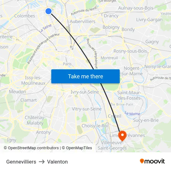 Gennevilliers to Valenton map