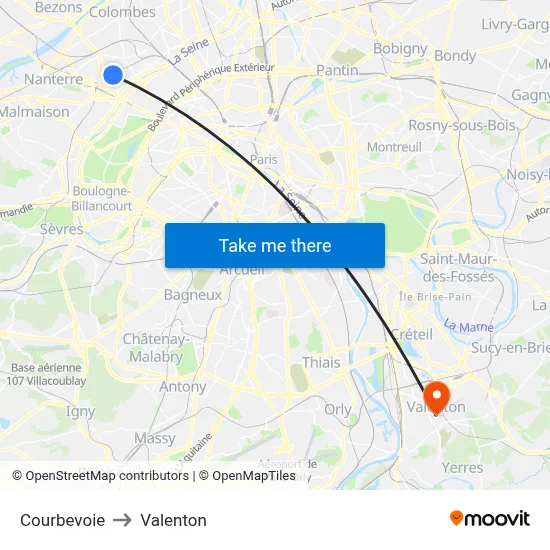 Courbevoie to Valenton map