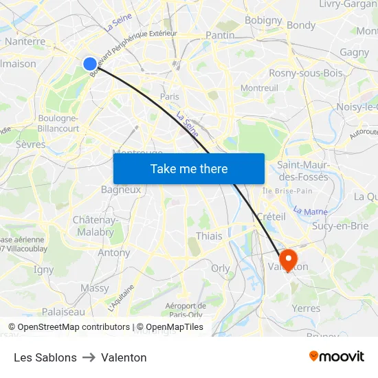 Les Sablons to Valenton map