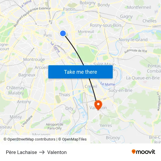 Père Lachaise to Valenton map