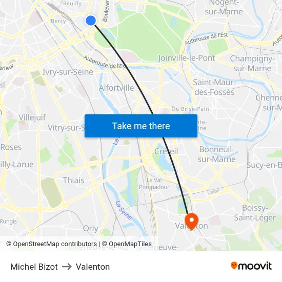 Michel Bizot to Valenton map