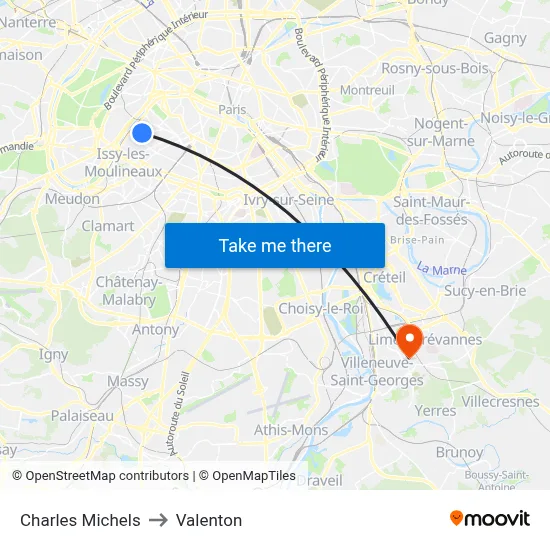 Charles Michels to Valenton map