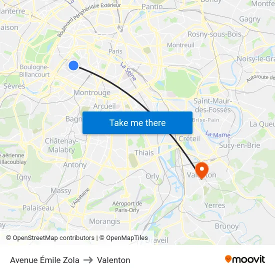 Avenue Émile Zola to Valenton map