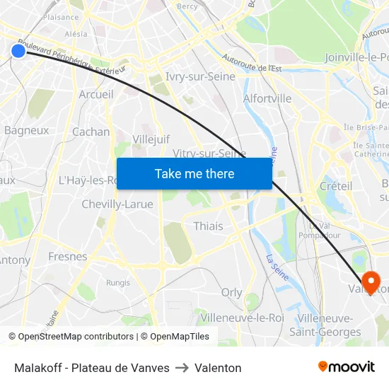 Malakoff - Plateau de Vanves to Valenton map