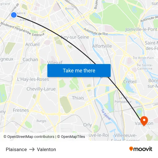 Plaisance to Valenton map