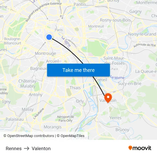 Rennes to Valenton map