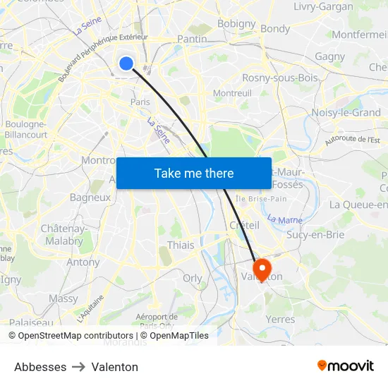 Abbesses to Valenton map