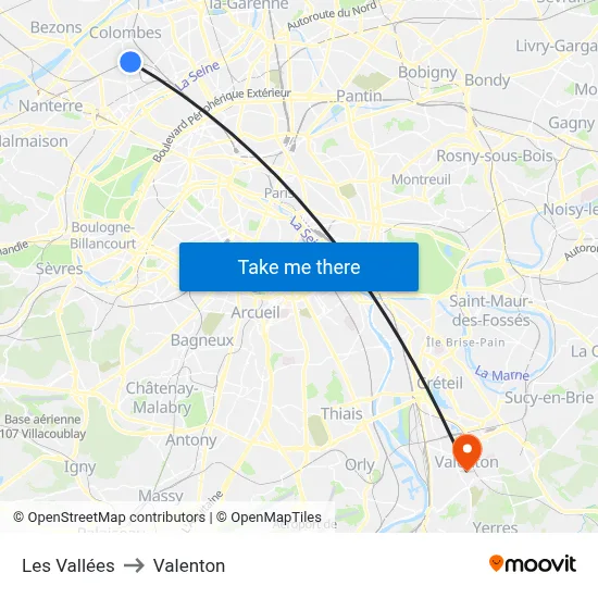 Les Vallées to Valenton map