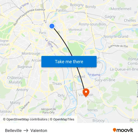 Belleville to Valenton map