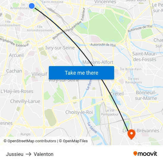 Jussieu to Valenton map