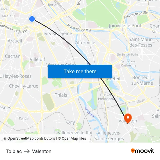 Tolbiac to Valenton map