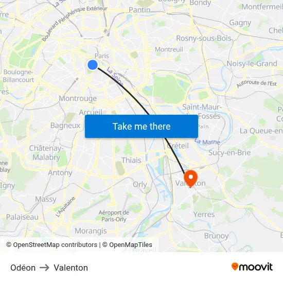 Odéon to Valenton map