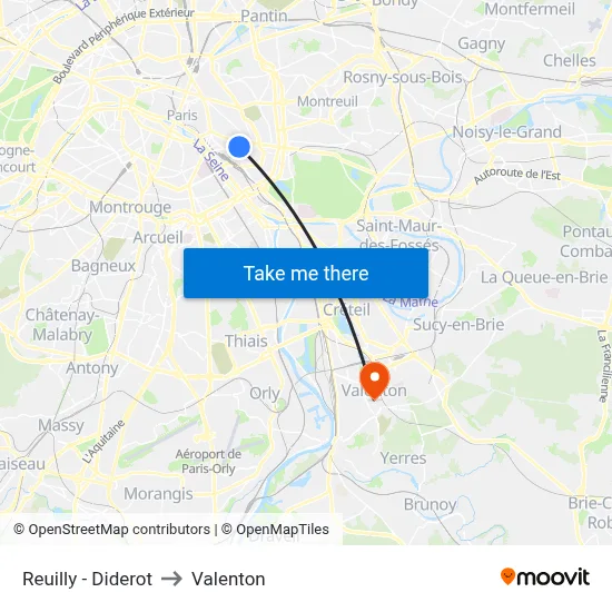 Reuilly - Diderot to Valenton map