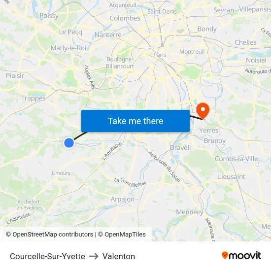 Courcelle-Sur-Yvette to Valenton map