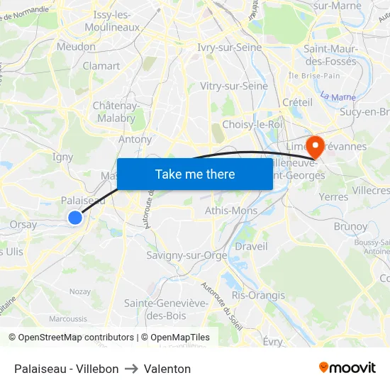 Palaiseau - Villebon to Valenton map