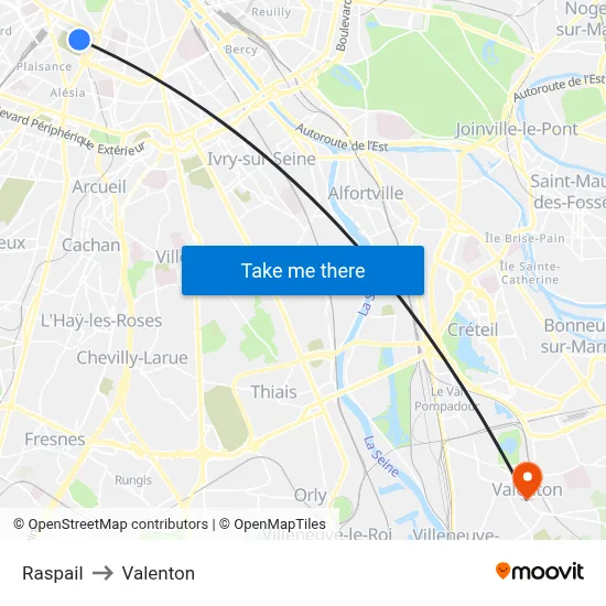 Raspail to Valenton map