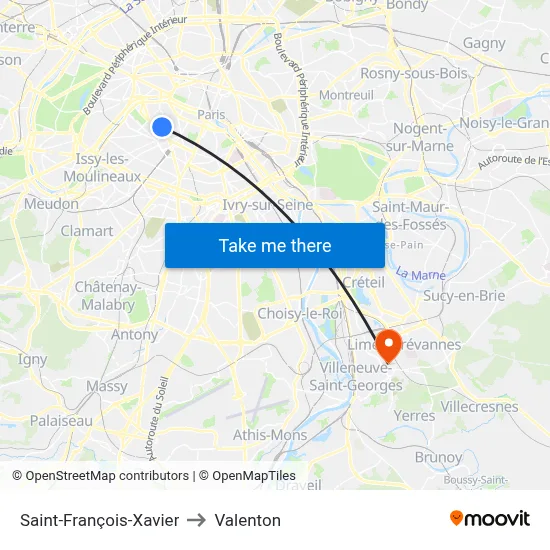 Saint-François-Xavier to Valenton map