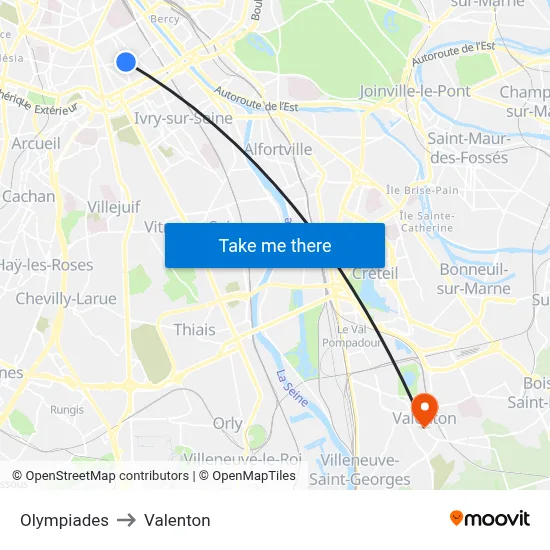 Olympiades to Valenton map