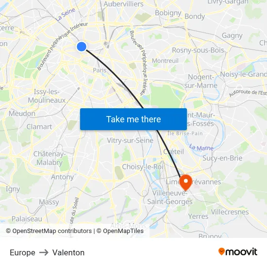 Europe to Valenton map