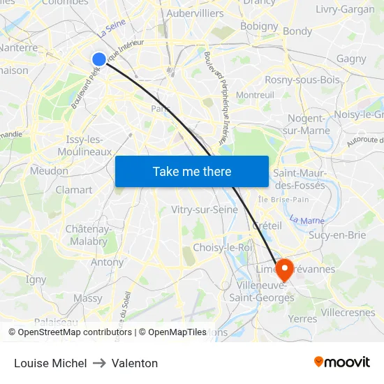 Louise Michel to Valenton map