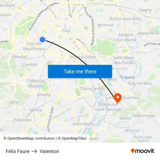Félix Faure to Valenton map