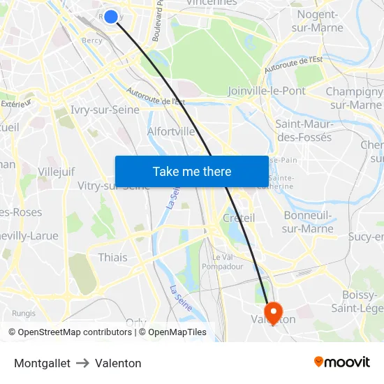 Montgallet to Valenton map
