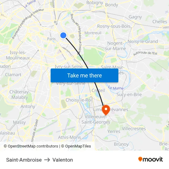 Saint-Ambroise to Valenton map