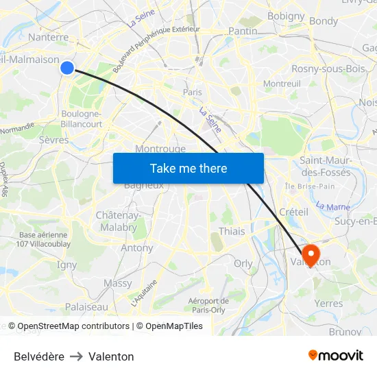 Belvédère to Valenton map