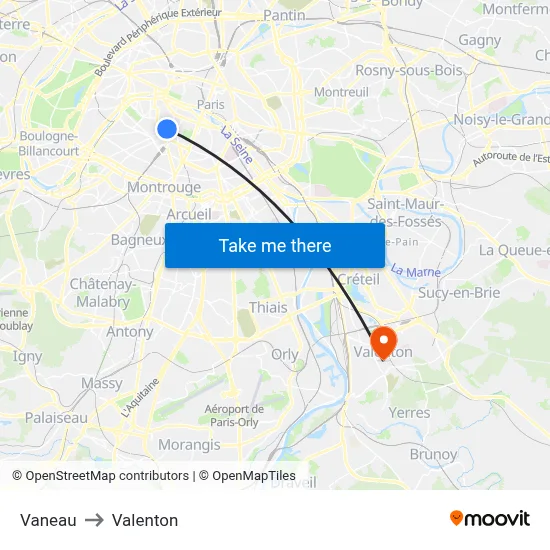 Vaneau to Valenton map